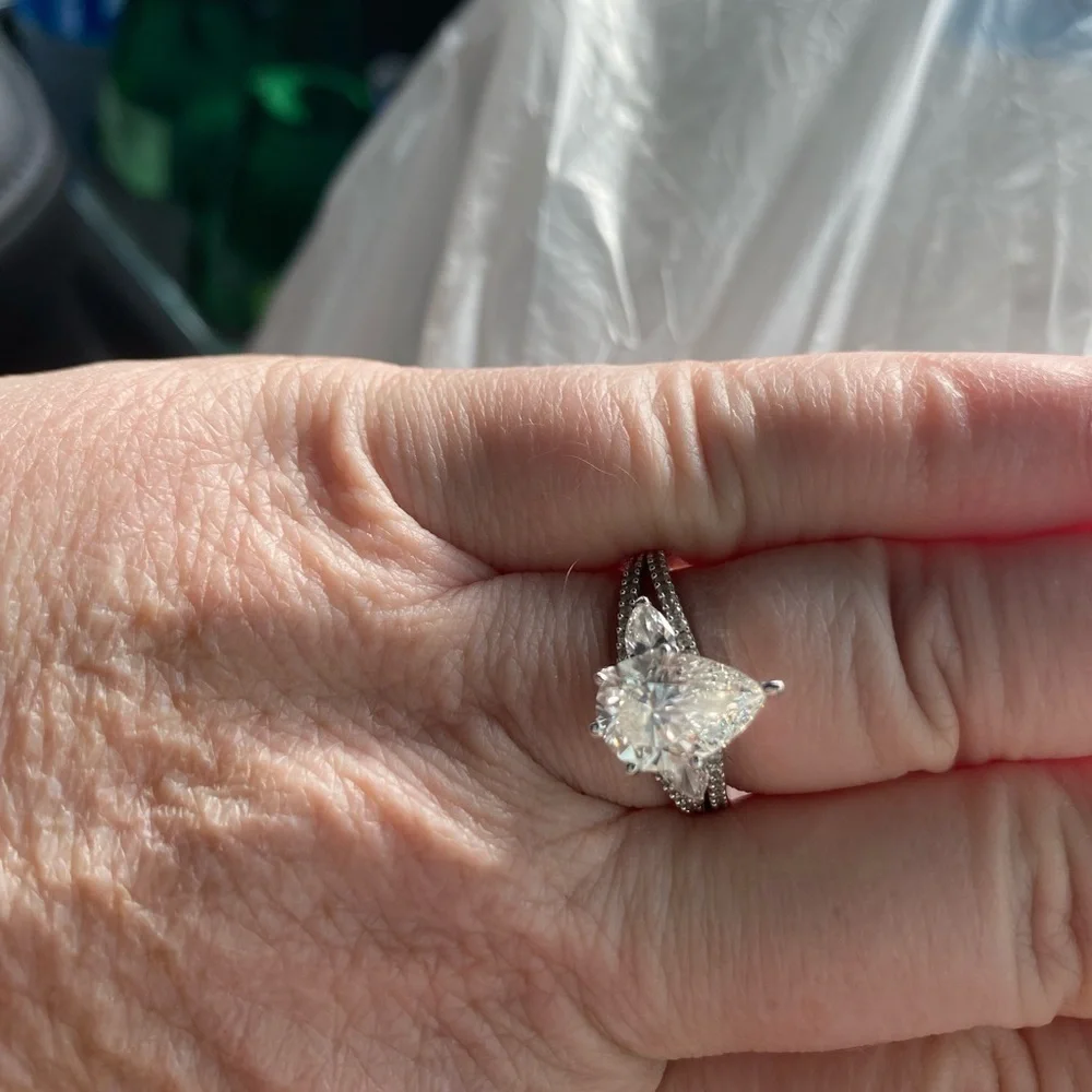 14 karat white gold lab diamond ring.